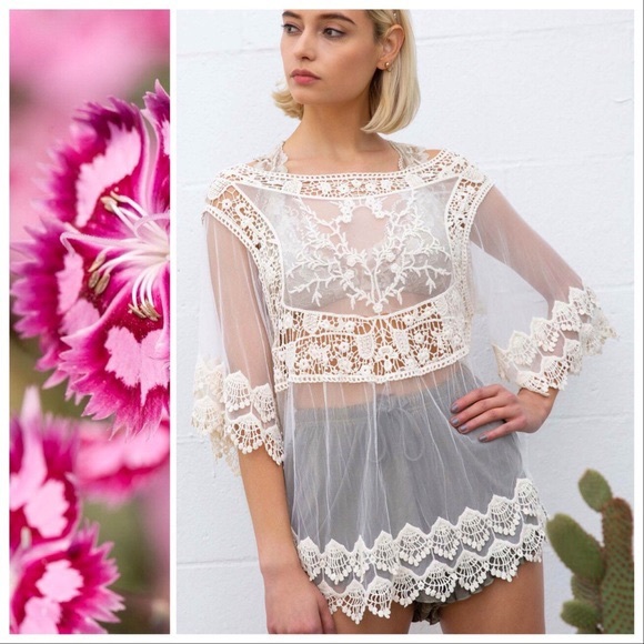 Farm Girl Pretty Lace Kimono Overlay Top - Picture 8 of 8